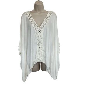 NWT LOVESTITCH Braided Knot Detail Knit Poncho Top Size S/M Ivory/ Off White